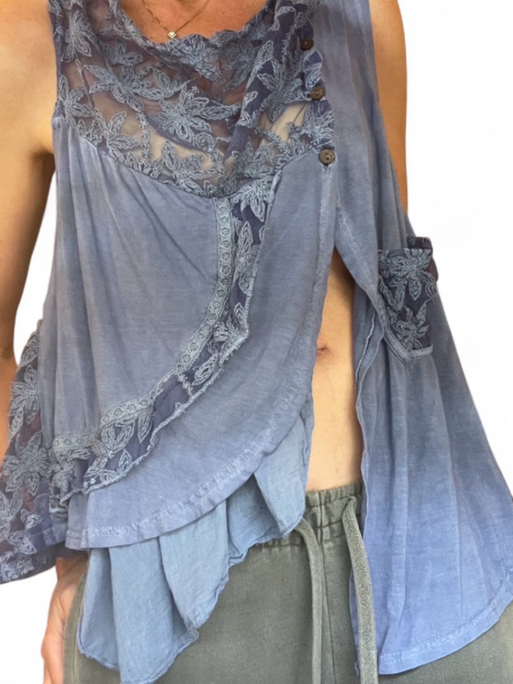 Soho Chick Lace Open Slit Boho Hippie Festival Sleeveless Top Size M - Picture 8 of 8